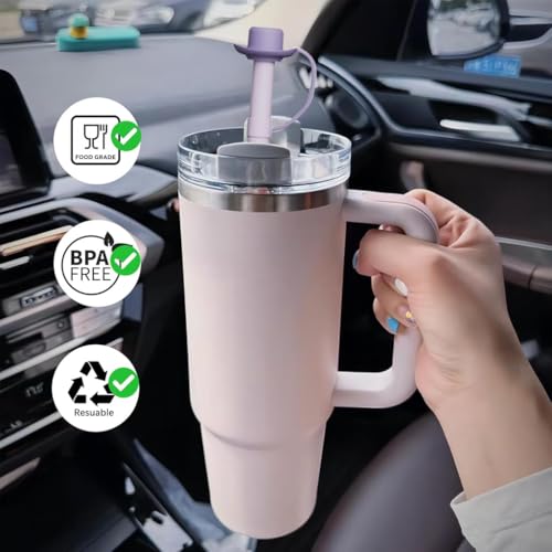 HASTHIP® 4PCS Silicone Straws with Caps Replacement 12 Inch Long Reusable Compatible Stanley 40 30 oz Cup Tumbler Stocking Stuffers Adults Men Women Teens Gifts