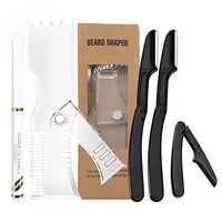 Venzina® Beard Shaper for Men, Beard Styling Tools Kit with Adjustable Beard Shaping Template, 3 Folding Razors and Barber Pencil & Many Styles Hair and Beard Stencil Guide for Perfect Line Up