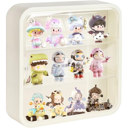 HASTHIP® Clear Display Case for Figures, Wall-Mounted Doll Storage Box, Adjustable Display Stand Clear Acrylic Display Box with Door, Dust and Moisture Proof Three-Tier Clear Acrylic Displaying Rack