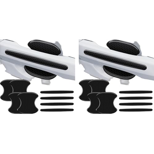 STHIRA® Set of 16PCS Car Door Protector Guard Handle Bowl Reflective PVC Bumper Stickers Black Carbon Fiber Pattern