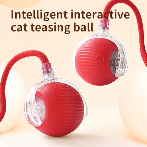 ZIBUYU® Rolling Ball Interactive Cat Toys, Electric Toys for Dogs Rolling Ball with Speedy Tail Rope, Smart Automatic Moving Chase Ball with USB Rechargeable&Adjustable Speed for Dogs&Cats Pets(Red)