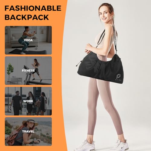 PALAY® Women Gym Bag Waterproof Nylon Carry-on with Shoe Compartment Travel Duffle Shoulder Adjustable Strap Multi Use Casual for Trip Black 3 PCS