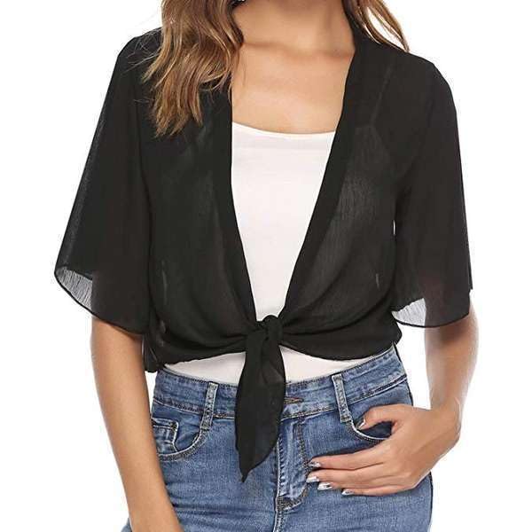 SANNIDHI® Women's Y2K Tie Front Shrugs Sheer Bolero Cropped Cardigan Short Sleeve Lightweight Top