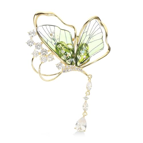 SANNIDHI Butterfly Brooch for Women Alloy Brooch Pin Elegant Tassle Rhinestone Brooch Jewelry Gift Fashion Ladies Suit Brooch for Blazer, Suit, Dress