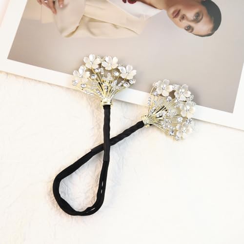 PALAY Juda Hair Bun Accessories for Women, Quick Bun Maker for Hair, Medium Thick Hair Bun Clips for Women, White Floral Rhinestone Hair Style Accessories Twist Bun Clips for Hair for Daily, Party
