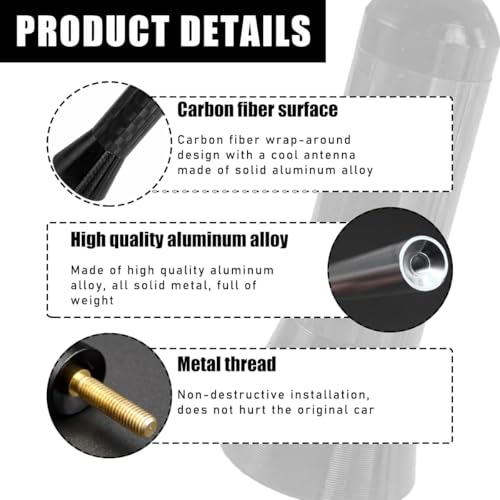 STHIRA® Car Short Antenna Decorative 1.37 Inch Sporty Carbon Fiber Stubby for Roof Trunk 2PCS