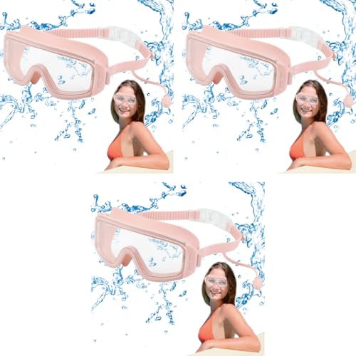 Proberos® Swimming Goggles for Men Women No Leaking Anti-Fog Pool with Adjustable Strap and Ear Plugs UV Protection 180° Vision for Diving Surfing Pink 3PCS
