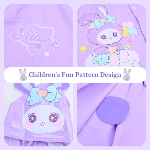 SNOWIE SOFT® Hooded Raincoat for Kids Wide Brim EVA Knee Length with Storage Bag Cartoon StellaLou Print for 3-4 Years Old Recommended Height 85-105cm 3 PCS