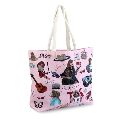 PALAY Girls Tote Bag Fashion Print Canvas Bag Cartoon Picture Print Shopping Bag Zipper Bag Book Bag Fans Merchandises Gift Tote Bag