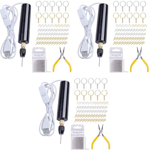 Serplex® Mini Electric Drill Machine for Resin Craft USB Kit with Wrench Box of Drill Bit 0.8-3.0mm 180PCS Keychain 50pcs Screw Eyes Jewelry Making Tool DIY