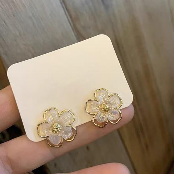 Zibuyu Floral Enamel Stud Earrings for Women featuring Camellia Design | Wedding Gift