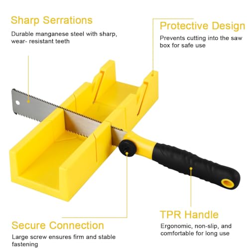 Serplex® 4Pcs Miter Box With Saw Set,12-Inch Mitre Box with 3 Mitre Saws for Precise Miter and Bevel Cuts,with Saw Included for Woodworking Crafting and Carpentry