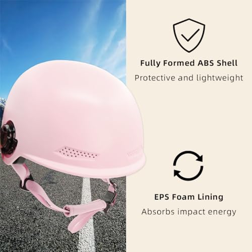 STHIRA® Scooter Helmet Cute Helmet for Women Motorcycle Helmet Open Face Helmet with Movable Clear Goggle & Adjustable Chin Strap, Safety Buffer Helmet for Scooter, Motorcycle, Bike(Pink, M Size)