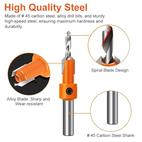 Serplex® 45PCS Wood Countersink Drill Bit Set, with 5Pcs Extra Pilot Drill Bit, 5/16