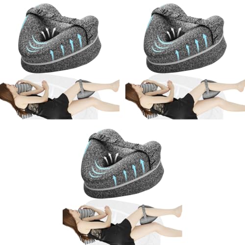 HASTHIP® Knee Pillow for Side Sleep Leg Sleeping Sciatica Pain Relief Sleeper Cushion with Washable Cover Elastic Strap Knee Pain Gray 3PCS