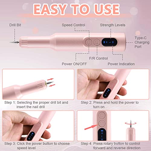 MAYCREATE® Cordless Nail Drill Machine with Drill Bit Kit Professional Adjustable for Gel Extension Salon Electric Manicure Pedicure 2 PCS