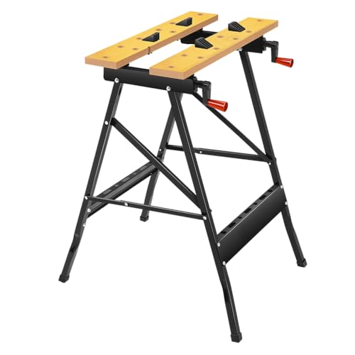 Serplex® Woodwork Bench Portable Wood Workbench, Folding Workbench with Crank Handles, Etched Ruler Design, Multi Work Bench with Tool Storage Slots, for Sawing, Drilling, Sanding,