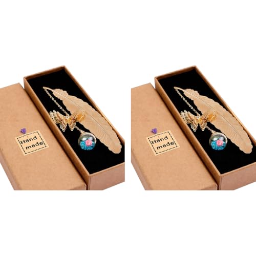 HASTHIP® Metal Feather Bookmark with Glass Beads Pendant Vintage Butterfly for Reading Enthusiasts Gifting Teachers Women Student Blue 2PCS