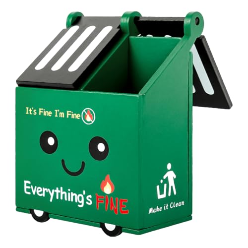 OFIFO® Wooden Desk Pencil Holder Cartoon Green Junk Box Desk School Supplies Organizer,Dual Compartment Design with Flip-up Lid,Self-Encouraging Decor Organizer