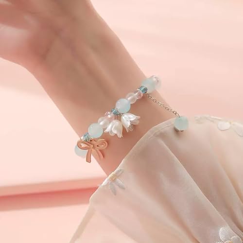 SANNIDHI® 12PCS Crystal Beads Bracelet for Girls BFF Friendship Orchid Flower Charm Bracelets Women Aesthetic Bowknot Pendant Glass Bead Gift