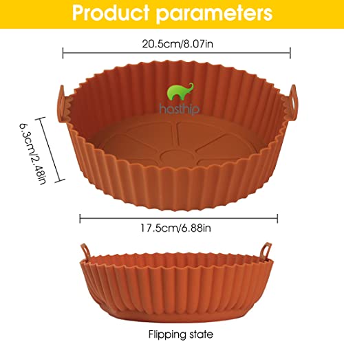 HASTHIP® Air Fryer Reusable Silicone Pot, 6.8 inch Non-Stick Silicone Air Fryer Liners with Ear Handles, Air Fryer Accessories, Round Air Fryer Oven Pot Foodgrade Silicone Heat Resistant (Brown)