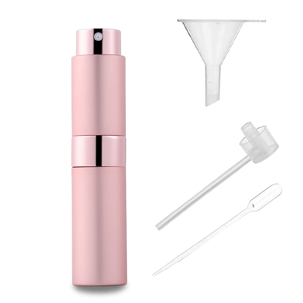 MAYCREATE® 8ml Rotating Perfume Atomiser Spray Bottle -Portable Perfume Dispenser with Perfume Extractor Pump,Funnel,Dropper, Refillable Empty Spray Bottle for Perfume-Pink