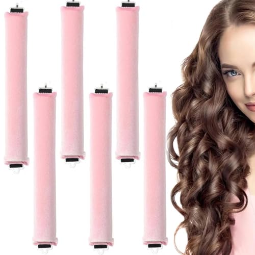MAYCREATE® 6PCS Heatless Hair Curler, Flexible Curling Rod with Hook, Satin Rollers for All Hair Types, No Heat Curls to Sleep for Curl Rods, Heatless Curls for Blowout Hair, Pink