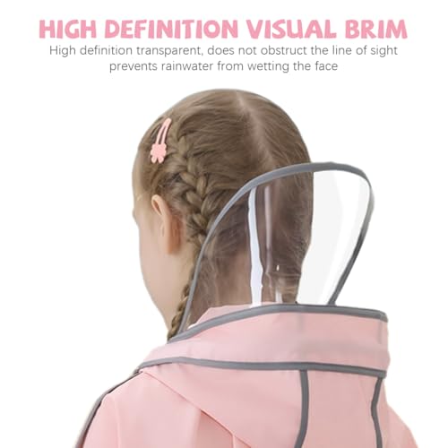 PATPAT® Bicycle Rain Poncho Rain Coat for Kids Girls, Outdoor Hooded EVA Rain Poncho with Clear Wide Brim, High Collar Rain Coat for School, Camping, Hiking, Riding, 3XL, Pink