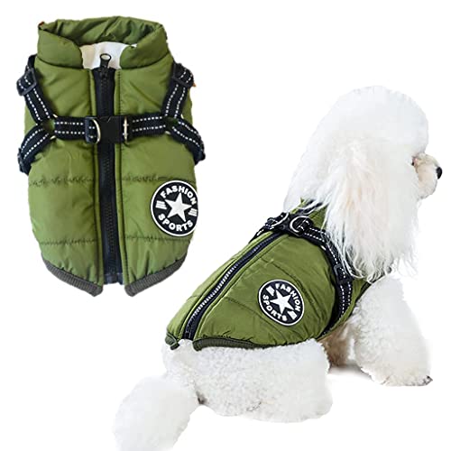 Qpets® Dog Sweaters for Medium Dogs, Dog Winter Clothes Outdoor Dog Coat Cotton Windproof Jacket for Dog, Zip Up Dog Warm Fleece Lining Dog Vest with Dual D Ring for Labrador(2XL)