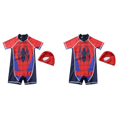SNOWIE SOFT® Boys Swimsuit Swimming Cap Set Short Sleeve Superhero Print Stretchy One-Piece UPF 50+ Suit Aged 3-4 2 PCS