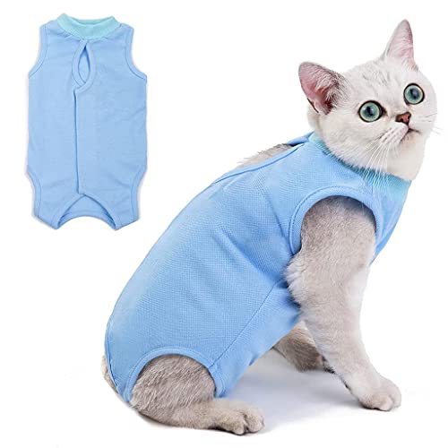 Qpets® Cat Recovery Suit After Surgery Cat Clothes for Abdominal Wounds, Fix Wound Wrap, Cat Surgery Suit for Surgery Recovery, Cat Clothes with Adjustable Closure(Size: L)