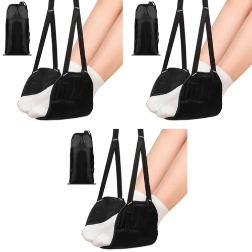 HASTHIP® Airplane Footrest Hanging Travel Rest with Storage Bag Airplane Accessories Hammock Portable Plane Leg Provides Relaxation Comfortable for Long Flight Black 3PCS