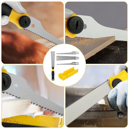 Serplex® 4Pcs Miter Box With Saw Set,12-Inch Mitre Box with 3 Mitre Saws for Precise Miter and Bevel Cuts,with Saw Included for Woodworking Crafting and Carpentry