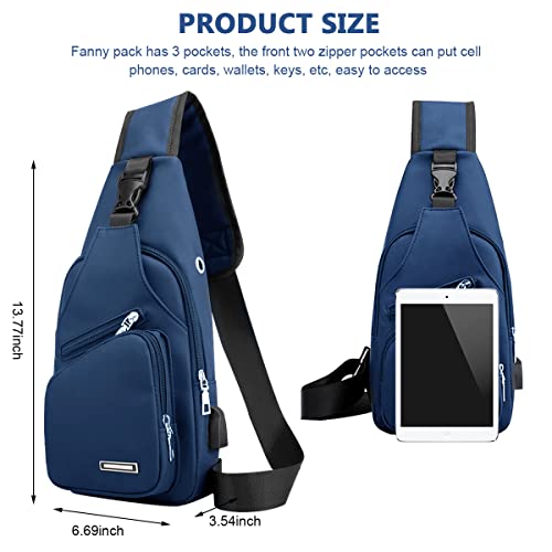 PALAY® Navy Blue Crossbody Bag for Men and Boys with Cable Vent, Waterproof Shoulder Bag with Adjustable Strap, Large Sling Bag Stylish Side Bag for Commuting,Travel,Outdoor Activities Cycling