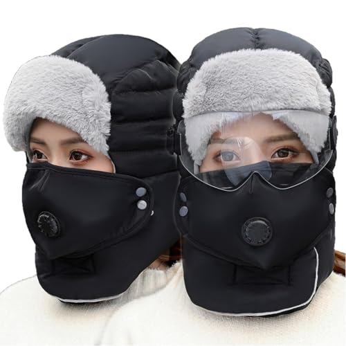 SANNIDHI® Unisex Winter 3 in 1 Trapper Trooper Hat with Removable Mask Windproof Waterproof Warm Snow Ski Hat - Black