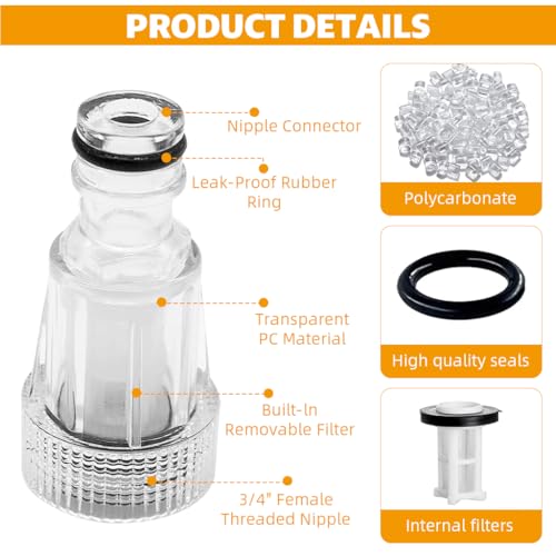 ORTIZA Washer Connectors Set of 12Pcs High Pressure Washer Connectors Adapters with 6Pcs 1/2 Inches Quick Connectors & 6Pcs 3/4 Inches Transparent Hose Connectors with Built in Filter
