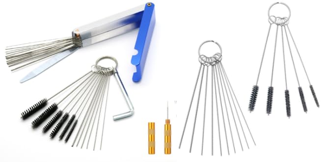 STHIRA® HIRA 5 Set Carburetors Carbon Dirt Jet Remove Cleaner,13 Cleaning Wires Set, 20 Cleaning Needles, 10 Nylon Brushes, 1 Stainless Steel Wrench Tool Kit for Motorcycle