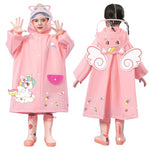 SNOWIE SOFT® Hooded Raincoat for Kids Wide Brim Raincoat for Kids 3-4 Years EVA Student Kids Rain Coat for Girls with School Bag Rain Cover Unicorn Print, Recommended Height 115-125cm, L