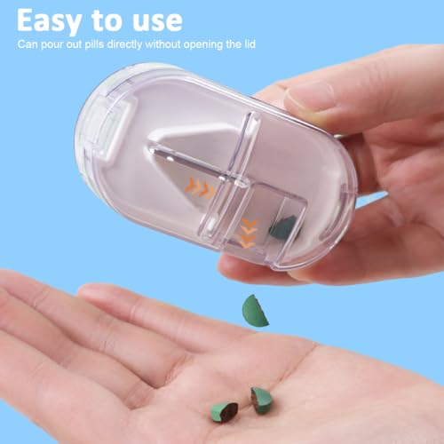 HANNEA® Pill Cutter Portable Splitter 2-in-1 Case with Stainless Steel Blade Cuts Storage Box for Small Large Vitamins Tablets Mini Organizer Compartment White 2PCS