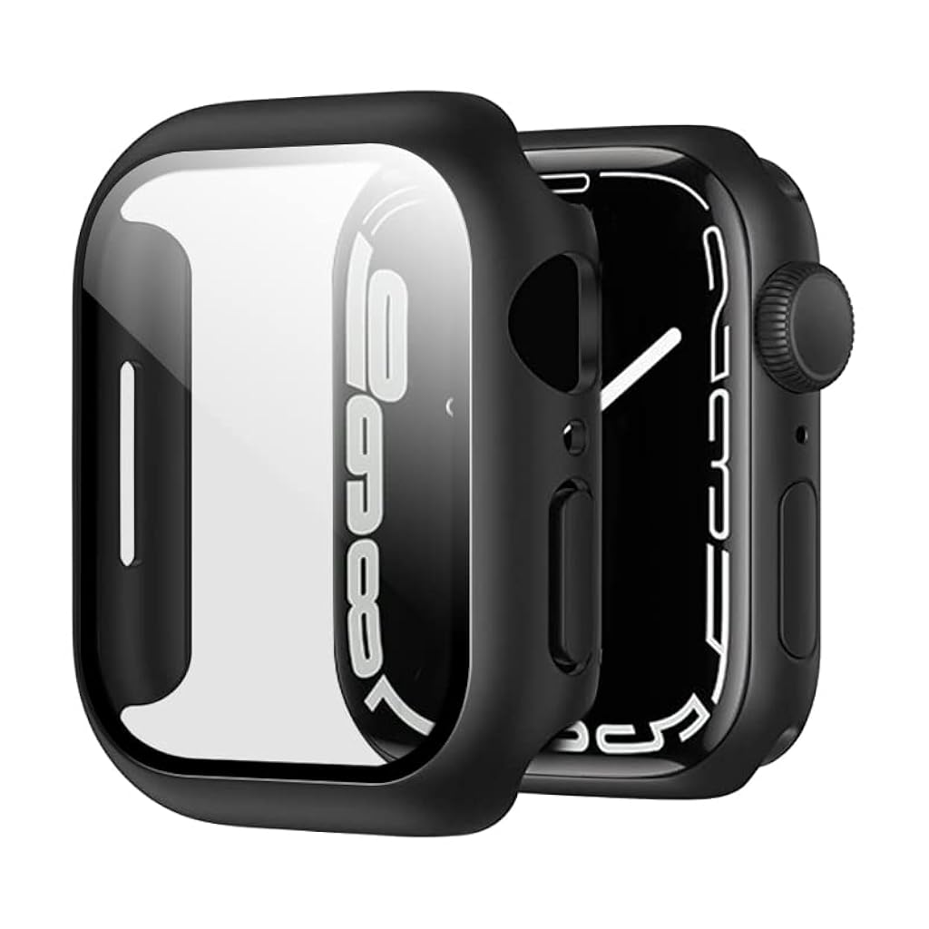 ZORBES® Hard Cover Compatible Apple Watch Series 7, Hard Case 41mm Case with Built-in Tempered Glass Screen Protector Protective Face Bumper Case Cover(Black)