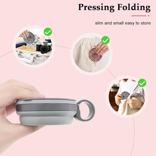 HASTHIP® 2 Pack Collapsible Cup for Travel Accessories 220ml Silicone Foldable Glass with Lids Handles Reusable Expandable Drinking Cup Camping Outdoor 2PCS