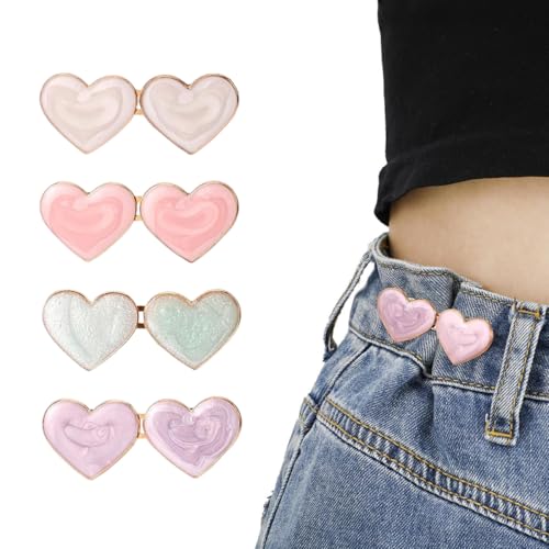 SANNIDHI® 8pcs Heart Shape Pant Waist Tighteners, Adjustable Waist Tighten Buckle Clip Pin Decoration Accessories for Pants Skirt Jeans Waist Too Loose No Sewing