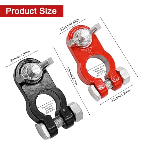 STHIRA® Car Battery Terminal Connectors, Positive & Negative Heavy-Duty Battery Clamps with Wing Nuts, Quick Release Terminal Ends with Anti-Corrosion Washers for Auto, RV, Boat, Truck