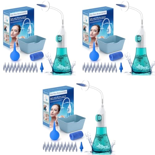 HANNEA® Manual Ear Rinser Kit Long Tube Canal Irrigator for Adults Kids Cleaning with 90PCS Single-Hole Nozzles 1 Five-Hole Nozzle Towel Silicone Water Sucker Basin