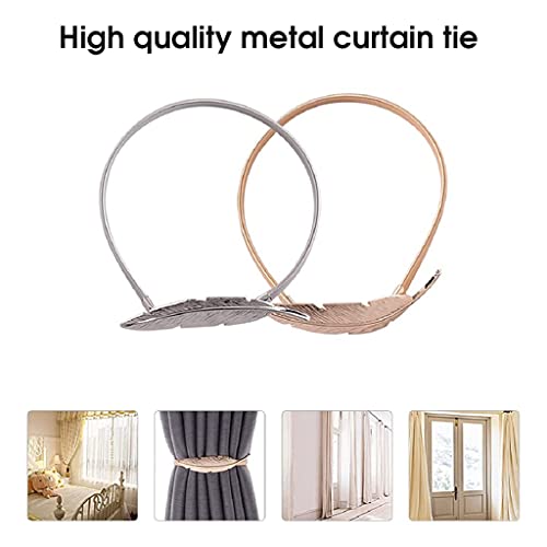 HASTHIP® 2Pcs Magnetic Curtain Tieback Creative Tieback Elastic Alloy Strap Boutique Feather Closure Tieback for Window Curtain, Grommet Window Drape in Living Room, Bed Room, Home, Office