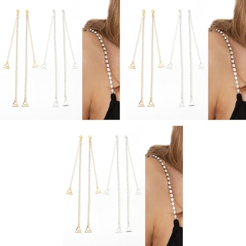 MAYCREATE® 6 Pairs Bra Straps for Women Fancy, Adjustable Crystal Beaded Bra Straps Chain, Rhinestone Straps for Bra Women, Shining Shoulder Strap for Strapless Dress (Silver & Gold)