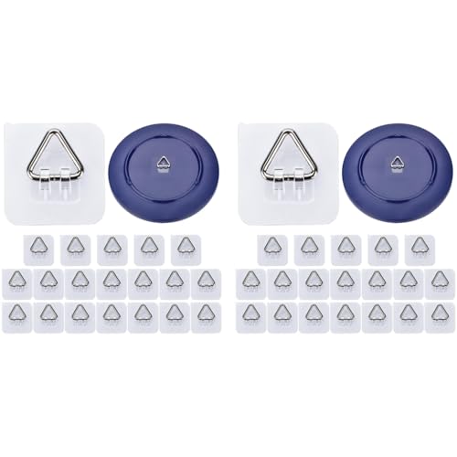 HASTHIP® 40PCS Wall Plate Hanger Display Holder Self Adhesive Plates Hanging Hook for Displaying 2.4 Inches Triangle Stainless Steel Hooks Home Decoration
