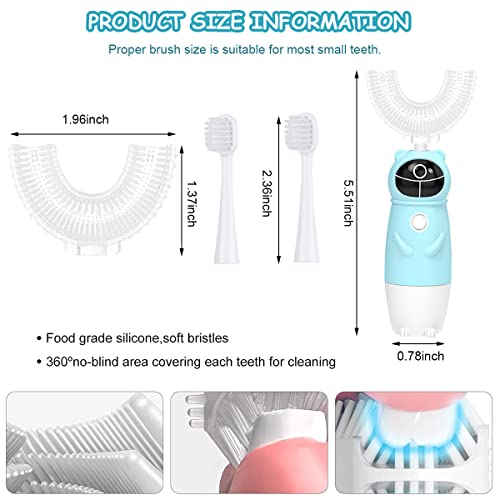 HANNEA® Electric Toothbrush For Kids with 3 Brush Head, Soft Dupont Kids Electric Toothbrush with LED Light Design, Battery Powered U Shaped Toothbrush For Kids, Automatic Brush for Kid 8-12, 2-5