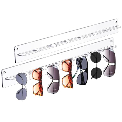 HASTHIP® Sunglasses Organizer 2 Pack, Wall Glasses Holder, Acrylic Sunglasses Display, Eyeglass Organizer for Multiple Glasses for Office & Home Decor, Unique Gifts for Husband, Women & Girls