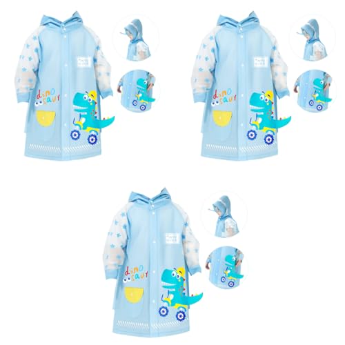 SNOWIE SOFT® Hooded Raincoat for Kids Wide Brim Raincoat for Kids 5-7 Years EVA Student Kids Rain Coat for Girls with School Bag Rain Cover Unicorn Dinosaur Print Recommended Height 115-130cm 3 PCS